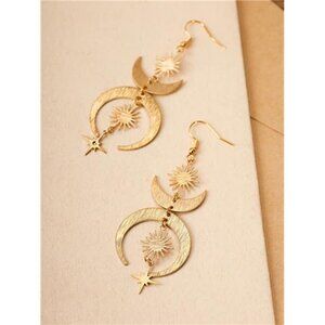 Gothic Boho Sun Moon Star Earrings – Celestial Dangle Earrings, Copper Astrology